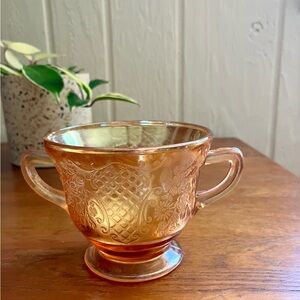 Vintage Peachy Federal Glass Sugar Bowl
